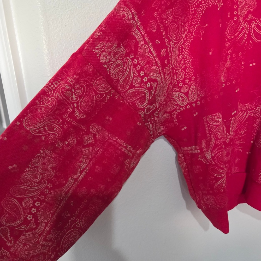 Womens Split Neck French Terry Pullover Sweatshirt Hood Wild Fable Red Paisley M - Picture 7 of 13